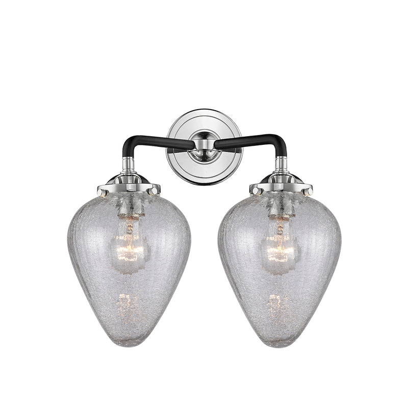 Geneseo Bath Vanity Light shown in the Black Polished Nickel finish with a Clear Crackled shade