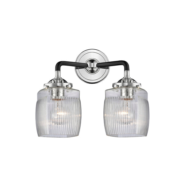 Colton Bath Vanity Light shown in the Black Polished Nickel finish with a Clear Halophane shade