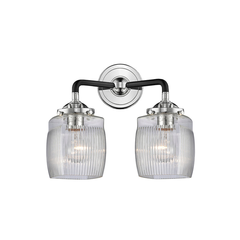 Colton Bath Vanity Light shown in the Black Polished Nickel finish with a Clear Halophane shade