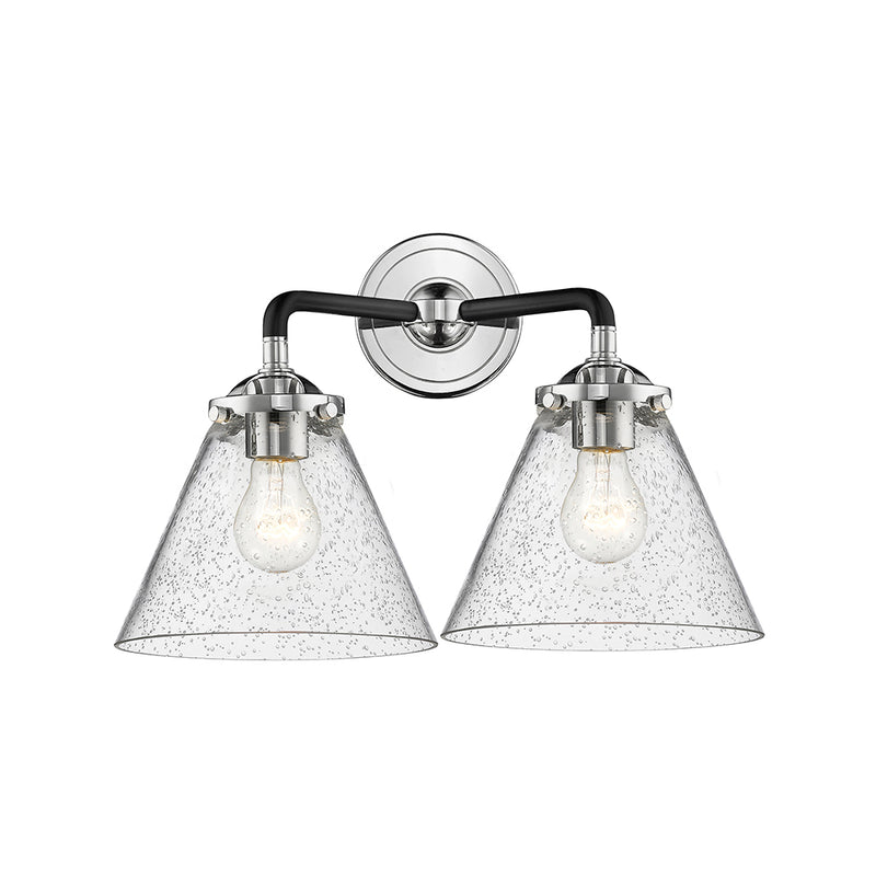 Cone Bath Vanity Light shown in the Black Polished Nickel finish with a Seedy shade