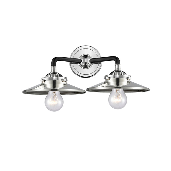 Railroad Bath Vanity Light shown in the Black Polished Nickel finish with a Polished Nickel shade