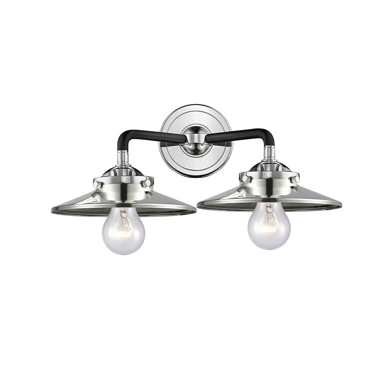Railroad Bath Vanity Light shown in the Black Polished Nickel finish with a Polished Nickel shade