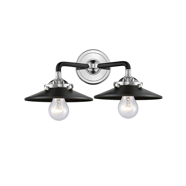 Railroad Bath Vanity Light shown in the Black Polished Nickel finish with a Matte Black shade