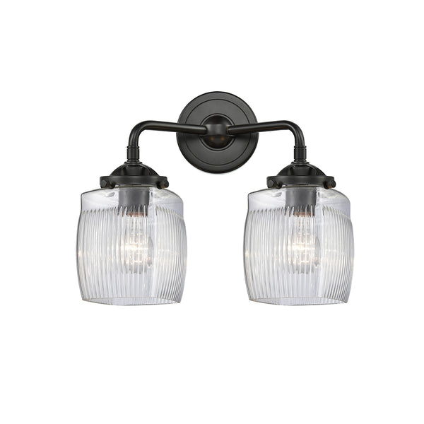 Colton Bath Vanity Light shown in the Oil Rubbed Bronze finish with a Clear Halophane shade