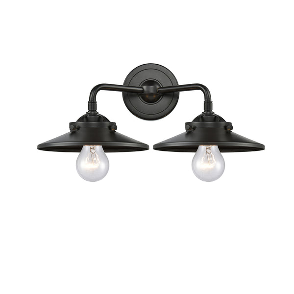Railroad Bath Vanity Light shown in the Oil Rubbed Bronze finish with a Oil Rubbed Bronze shade