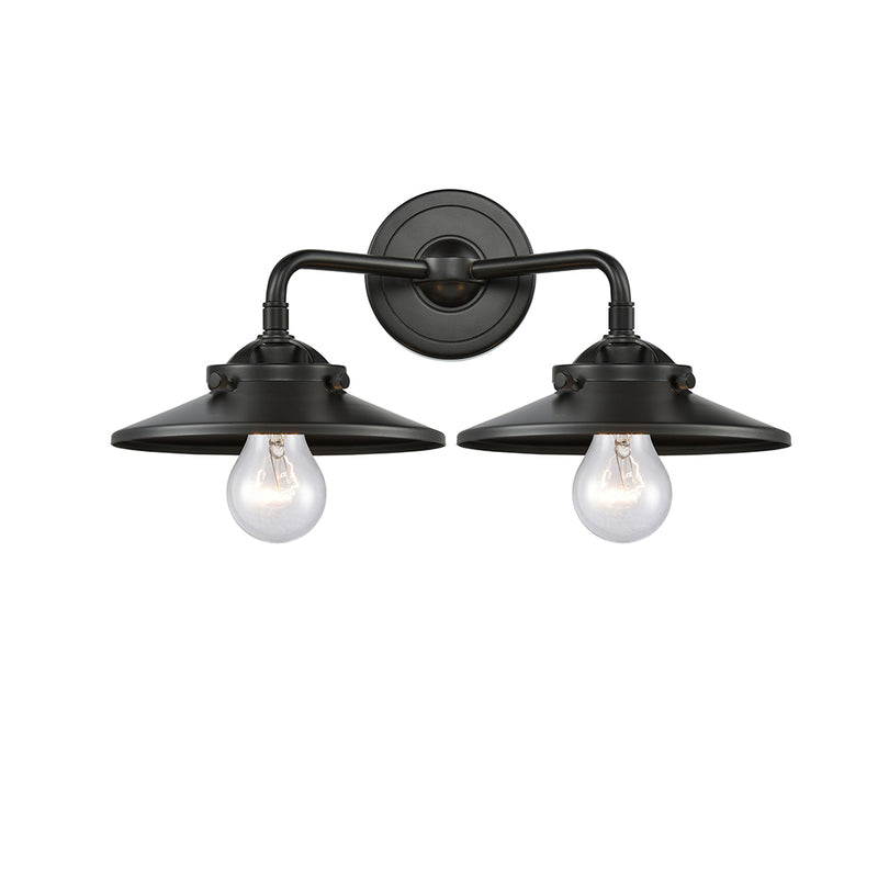 Railroad Bath Vanity Light shown in the Oil Rubbed Bronze finish with a Oil Rubbed Bronze shade