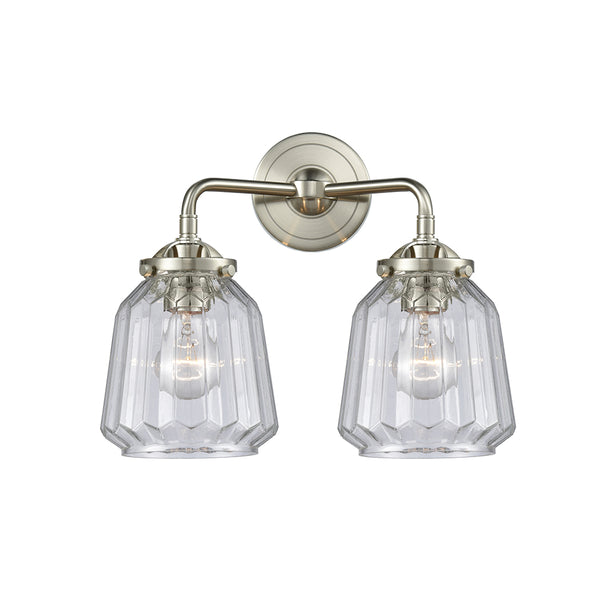 Chatham Bath Vanity Light shown in the Brushed Satin Nickel finish with a Clear shade