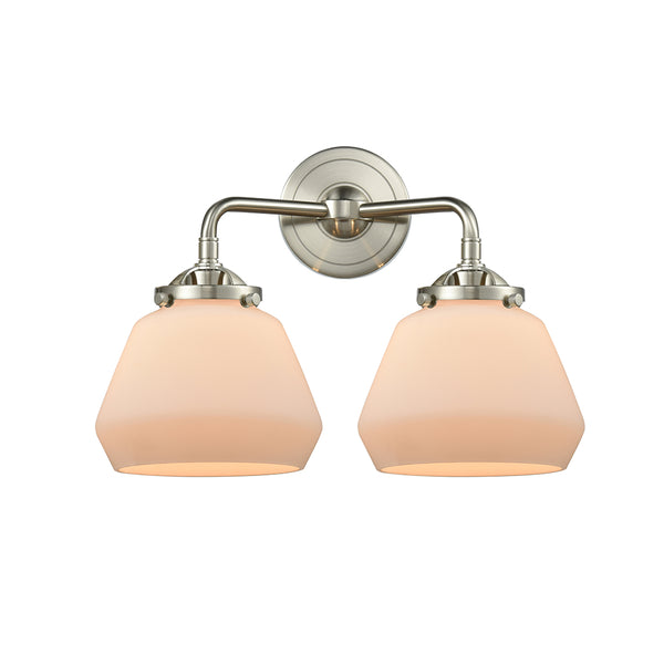 Fulton Bath Vanity Light shown in the Brushed Satin Nickel finish with a Matte White shade
