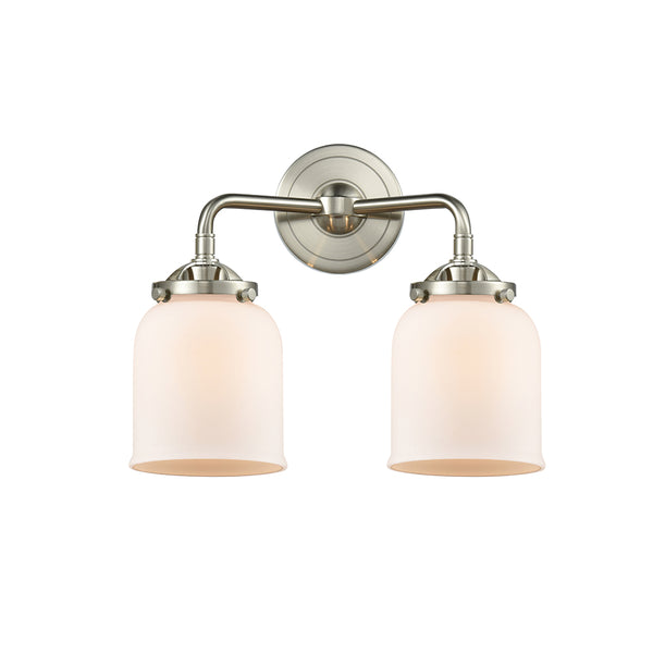 Bell Bath Vanity Light shown in the Brushed Satin Nickel finish with a Matte White shade