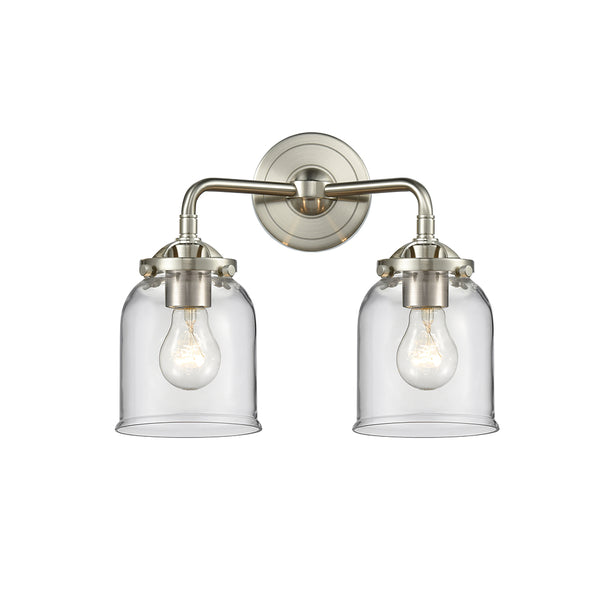 Bell Bath Vanity Light shown in the Brushed Satin Nickel finish with a Clear shade
