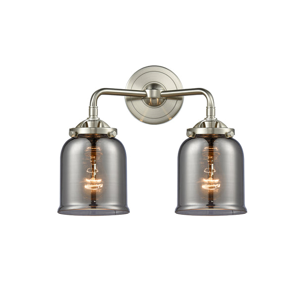 Bell Bath Vanity Light shown in the Brushed Satin Nickel finish with a Plated Smoke shade