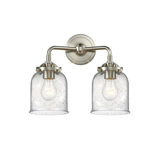 Bell Bath Vanity Light shown in the Brushed Satin Nickel finish with a Seedy shade