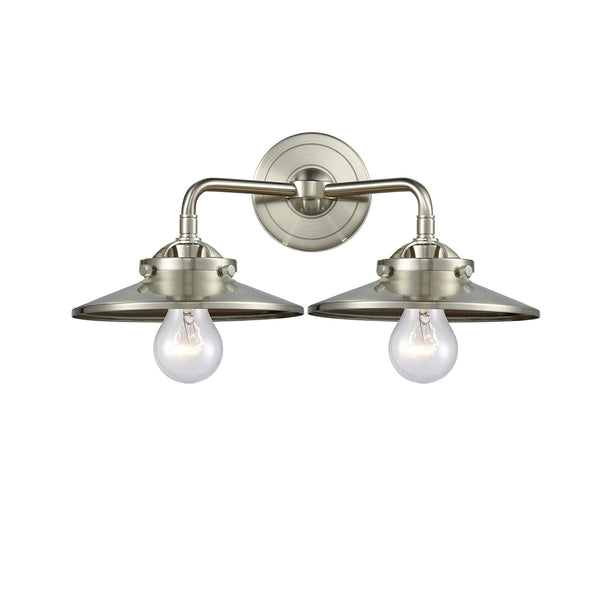 Railroad Bath Vanity Light shown in the Brushed Satin Nickel finish with a Brushed Satin Nickel shade