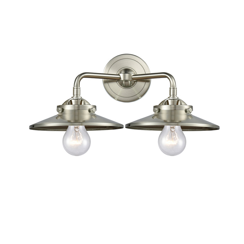 Railroad Bath Vanity Light shown in the Brushed Satin Nickel finish with a Brushed Satin Nickel shade