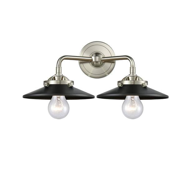 Railroad Bath Vanity Light shown in the Brushed Satin Nickel finish with a Matte Black shade