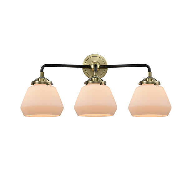 Fulton Bath Vanity Light shown in the Black Antique Brass finish with a Matte White shade