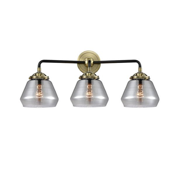 Fulton Bath Vanity Light shown in the Black Antique Brass finish with a Plated Smoke shade
