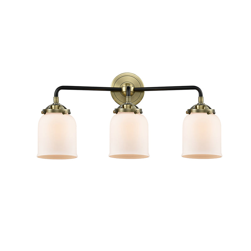 Bell Bath Vanity Light shown in the Black Antique Brass finish with a Matte White shade