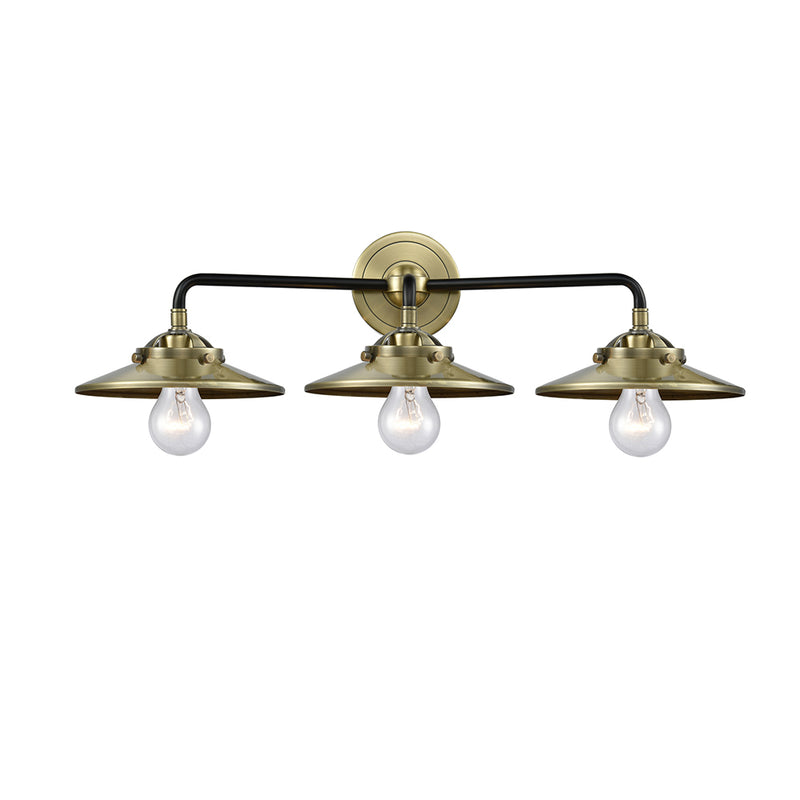 Railroad Bath Vanity Light shown in the Black Antique Brass finish with a Antique Brass shade
