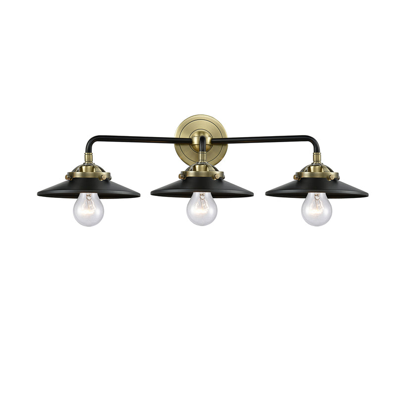 Railroad Bath Vanity Light shown in the Black Antique Brass finish with a Matte Black shade