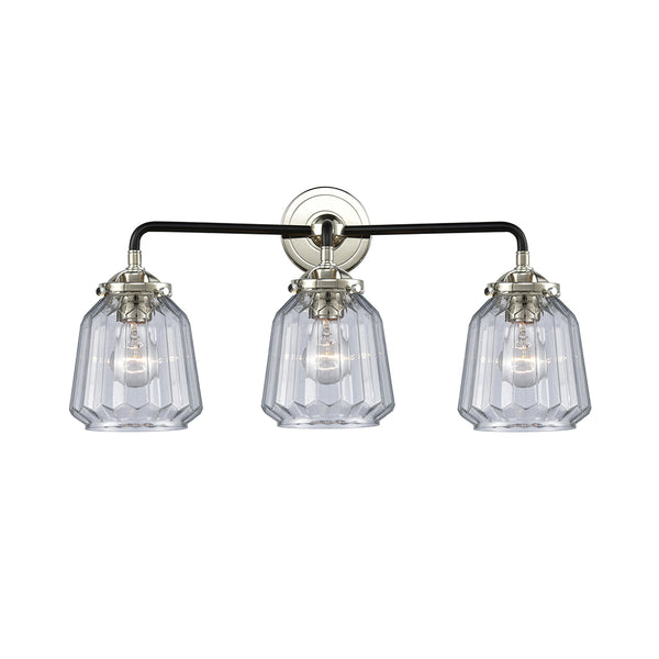 Chatham Bath Vanity Light shown in the Black Polished Nickel finish with a Clear shade