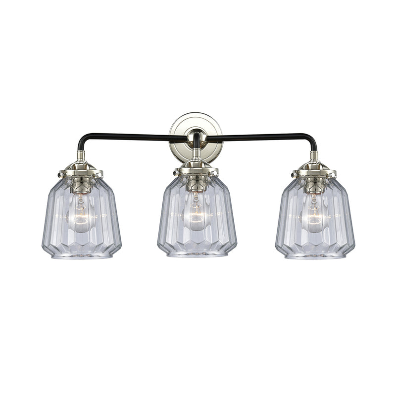 Chatham Bath Vanity Light shown in the Black Polished Nickel finish with a Clear shade