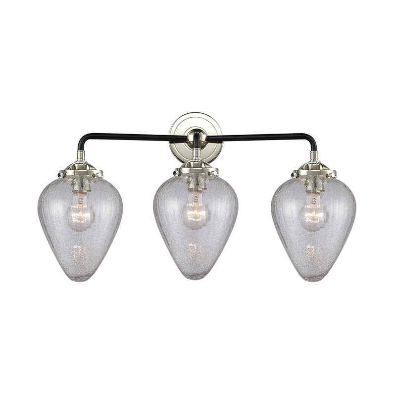 Geneseo Bath Vanity Light shown in the Black Polished Nickel finish with a Clear Crackled shade