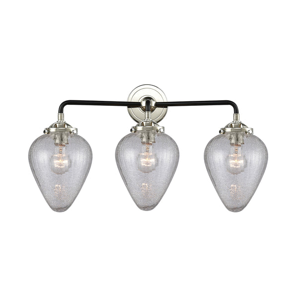 Geneseo Bath Vanity Light shown in the Black Polished Nickel finish with a Clear Crackled shade