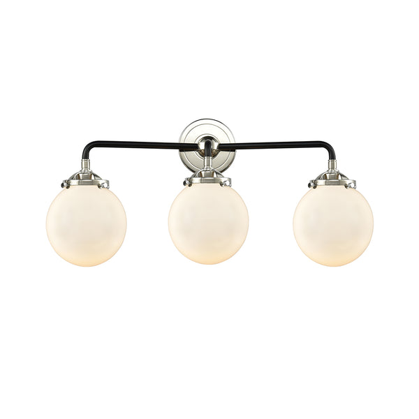 Beacon Bath Vanity Light shown in the Black Polished Nickel finish with a Matte White shade