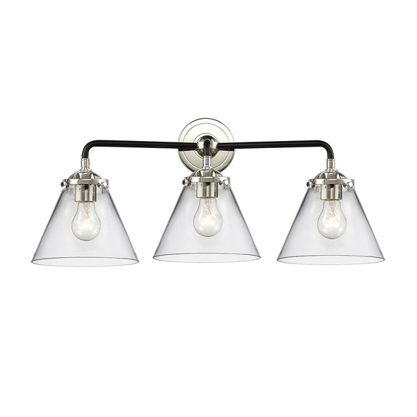 Cone Bath Vanity Light shown in the Black Polished Nickel finish with a Clear shade