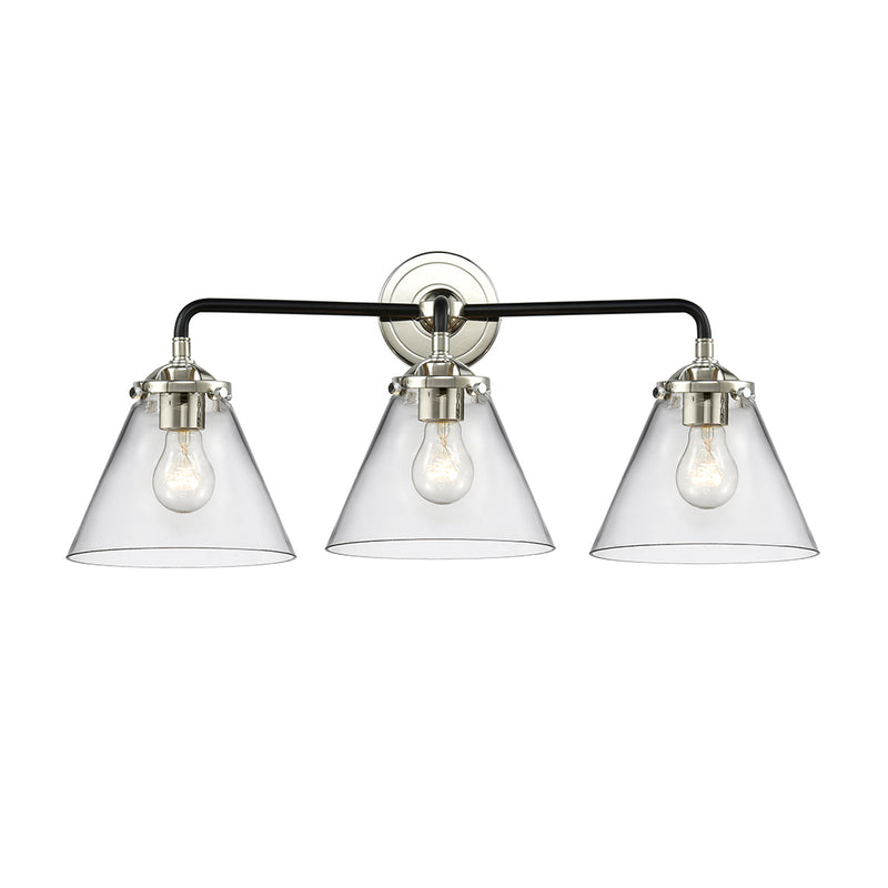 Cone Bath Vanity Light shown in the Black Polished Nickel finish with a Clear shade