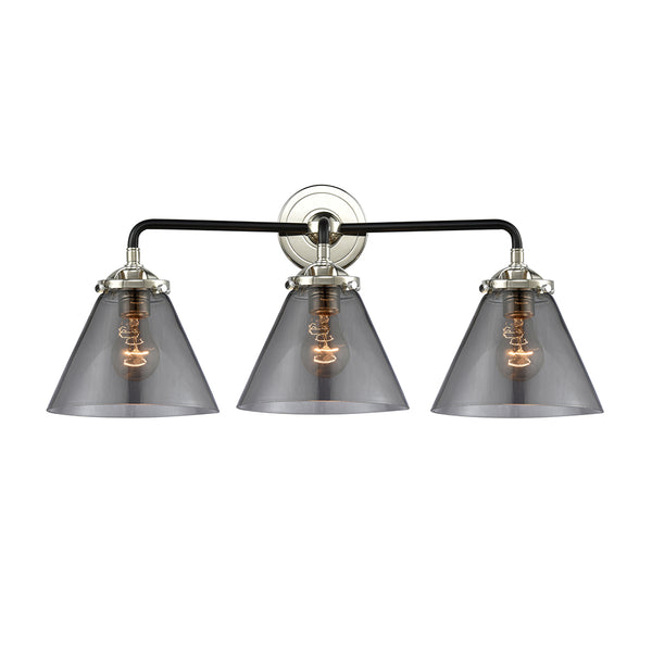 Cone Bath Vanity Light shown in the Black Polished Nickel finish with a Plated Smoke shade