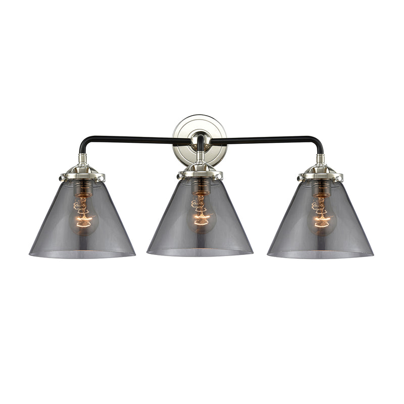 Cone Bath Vanity Light shown in the Black Polished Nickel finish with a Plated Smoke shade