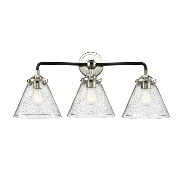Cone Bath Vanity Light shown in the Black Polished Nickel finish with a Seedy shade