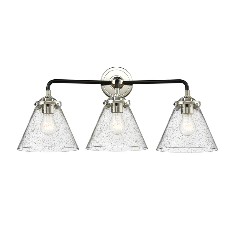 Cone Bath Vanity Light shown in the Black Polished Nickel finish with a Seedy shade