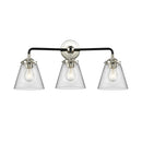 Cone Bath Vanity Light shown in the Black Polished Nickel finish with a Clear shade