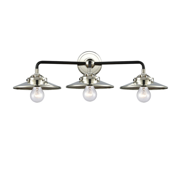 Railroad Bath Vanity Light shown in the Black Polished Nickel finish with a Polished Nickel shade
