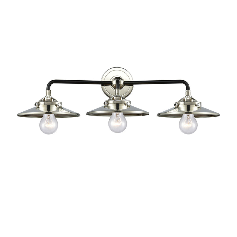 Railroad Bath Vanity Light shown in the Black Polished Nickel finish with a Polished Nickel shade
