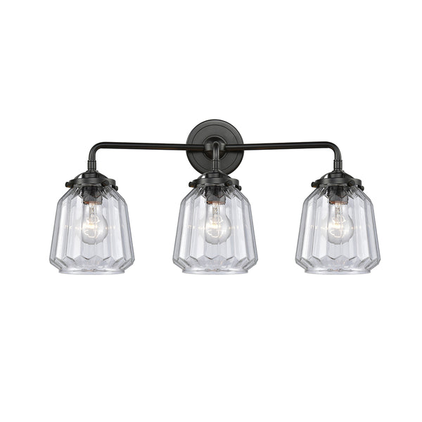 Chatham Bath Vanity Light shown in the Oil Rubbed Bronze finish with a Clear shade