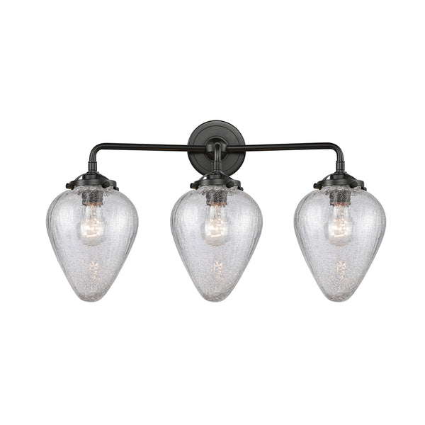 Geneseo Bath Vanity Light shown in the Oil Rubbed Bronze finish with a Clear Crackled shade
