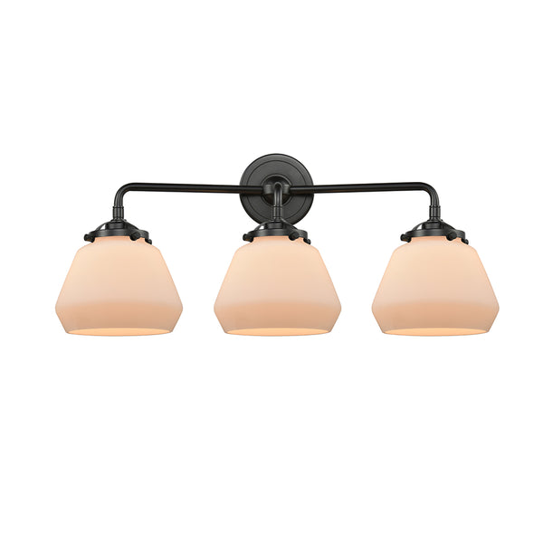 Fulton Bath Vanity Light shown in the Oil Rubbed Bronze finish with a Matte White shade
