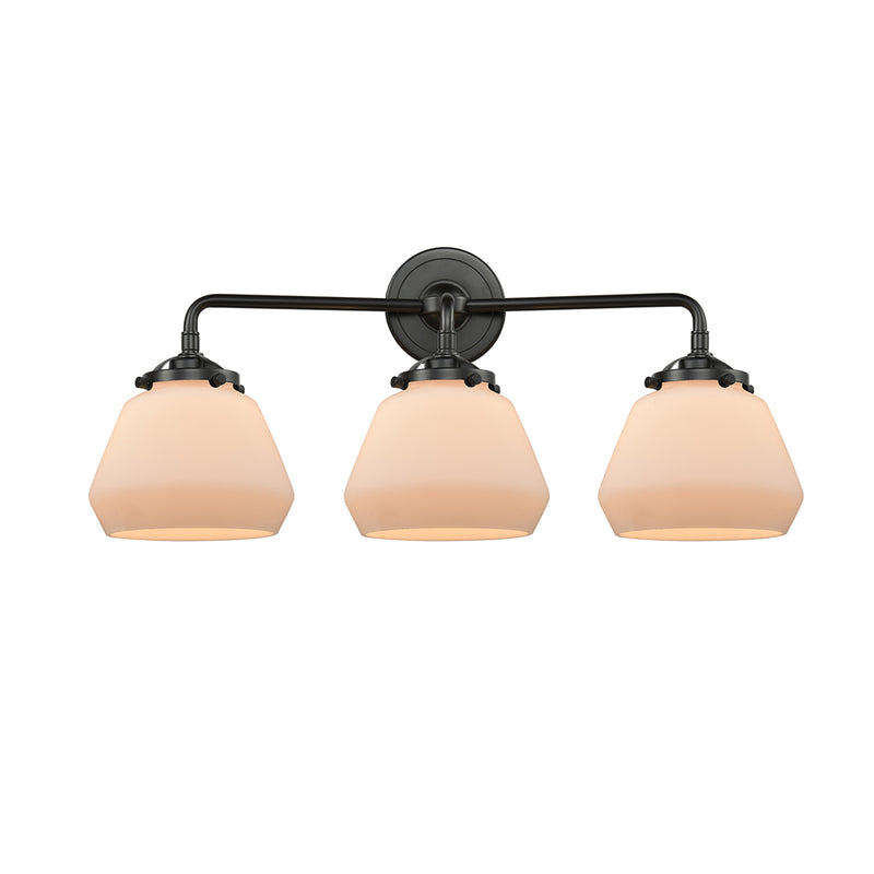 Fulton Bath Vanity Light shown in the Oil Rubbed Bronze finish with a Matte White shade