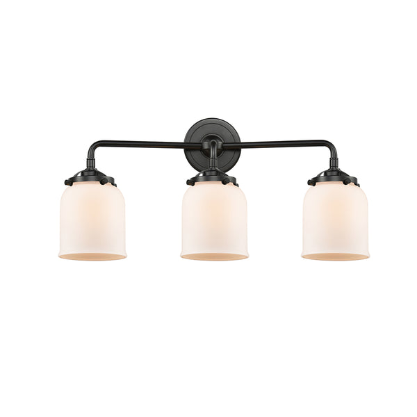 Bell Bath Vanity Light shown in the Oil Rubbed Bronze finish with a Matte White shade
