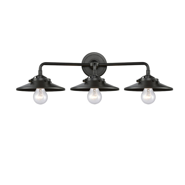 Railroad Bath Vanity Light shown in the Oil Rubbed Bronze finish with a Oil Rubbed Bronze shade