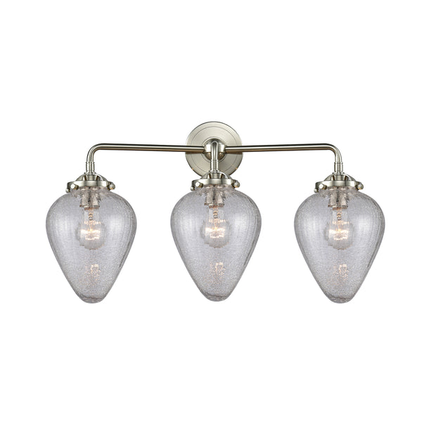 Geneseo Bath Vanity Light shown in the Brushed Satin Nickel finish with a Clear Crackled shade