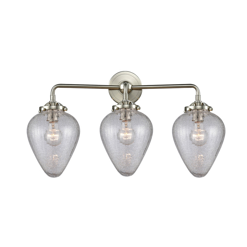Geneseo Bath Vanity Light shown in the Brushed Satin Nickel finish with a Clear Crackled shade