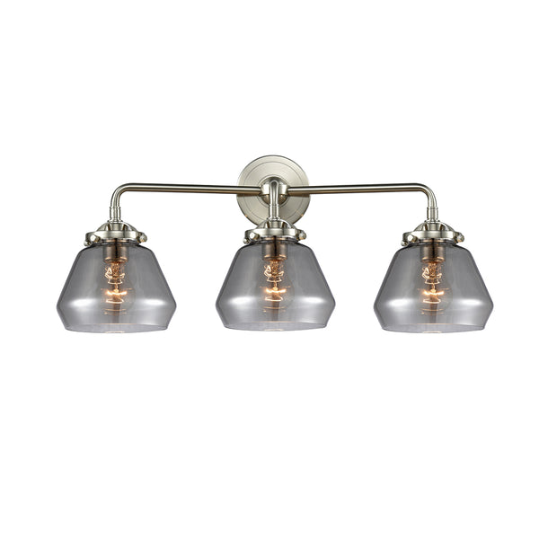 Fulton Bath Vanity Light shown in the Brushed Satin Nickel finish with a Plated Smoke shade