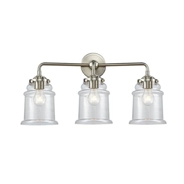 Canton Bath Vanity Light shown in the Brushed Satin Nickel finish with a Clear shade