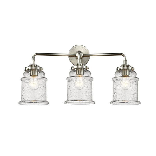 Canton Bath Vanity Light shown in the Brushed Satin Nickel finish with a Seedy shade