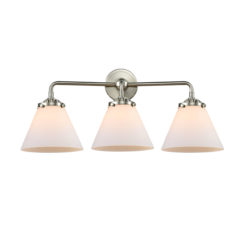 Cone Bath Vanity Light shown in the Brushed Satin Nickel finish with a Matte White shade